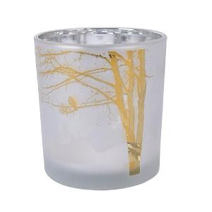 Decoris Winter White Tealight Holder with Tree & Birds 8cm