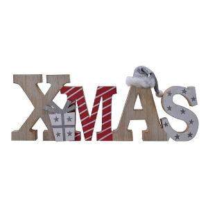Decoris Red & White Wooden Xmas Sign with Hat and Glitter