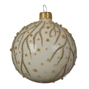 Decoris Wool White Branch Dots 80mm Glass Bauble