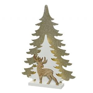 Lumineo Warm White LED Wooden Deer with Tree 35cm