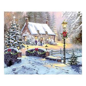Winter Cottage LED Canvas 40x30cm