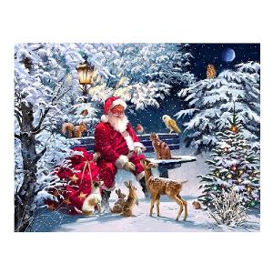 Santa on Bench LED Canvas 40x40cm