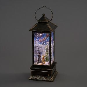 Dogs Watching Santa LED Water Filled Lantern