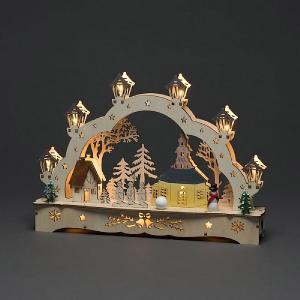 Konstsmide Wooden Silhouette Church & Snowman with LEDs