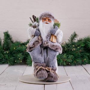 40cm Grey Sitting Santa Decoration with Skis
