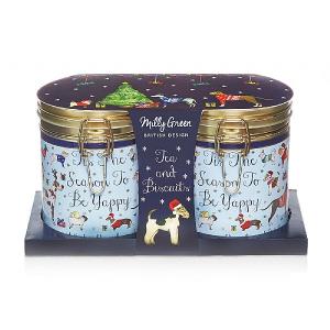 Yappy Dog Clamp Tin Set with Tea & Biscuits