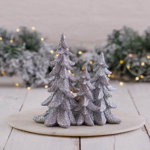 Silver Glitter LED Triple Tree Decoration