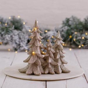 Gold Glitter LED Triple Tree Decoration