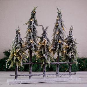 60cm 5 Snowy Pine Trees on Fence Decoration