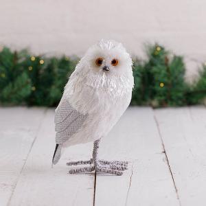 23cm White & Grey Standing Owl Decoration