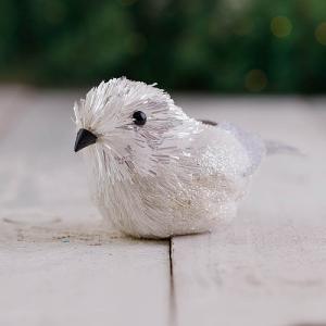 18cm White Glittered Bird on Clip Tree Decoration