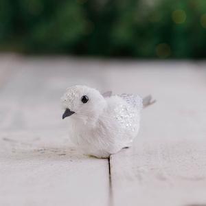 11cm White Glittered Bird on Clip Tree Decoration