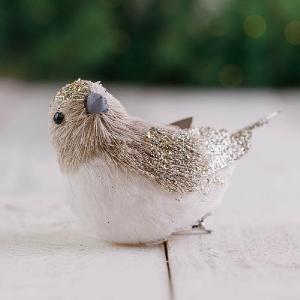 16cm Grey & White Bird on Clip Tree Decoration