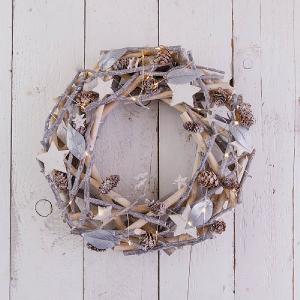 Silver LED Natural Wreath