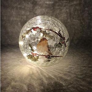 15cm LED Robin Crackle Ball Decorative Light