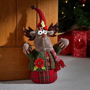 Holly Deer Christmas Door Stop