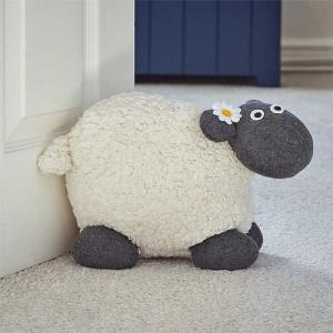 Outside In Woolly Sheep Plush Doorstop