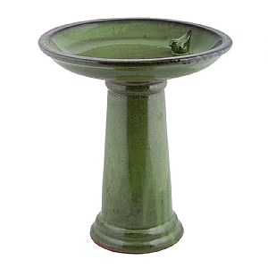 Fallen Fruits Ceramic Pedestal Bird Bath - Green