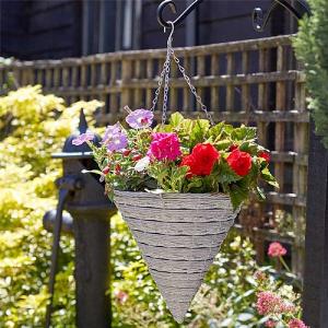 14” Monza Faux Rattan Cone Hanging Basket