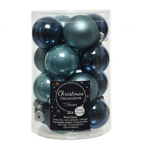 Decoris Assorted Blue Mini Glass Baubles 3.5cm (Tube of 16)