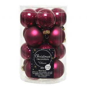 Decoris Assorted Magenta Mini Glass Baubles 3.5cm (Tube of 16)