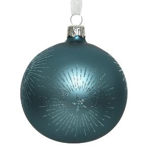 Decoris Blue Glass Bauble with Glitter Starburst 8cm