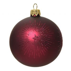 Decoris Magenta Glass Bauble with Glitter Starburst 8cm