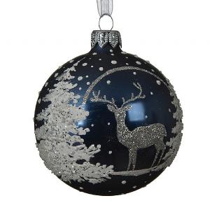 Decoris Midnight Glass Bauble with Deer 8cm