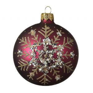 Decoris Magenta Glass Bauble with Snowflake 8cm