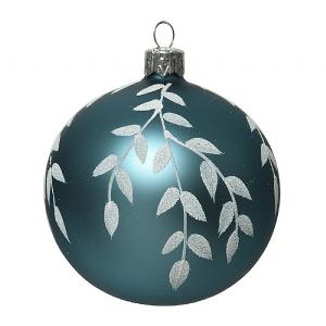Decoris Blue Glass Bauble with Glitter Branches 8cm