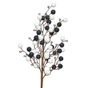 Decoris White & Midnight Glitter Foam Bauble Floral Spray