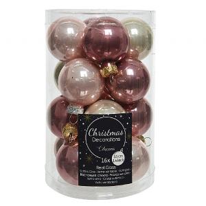 Decoris Assorted Pink Mini Glass Baubles 3.5cm (Tube of 16)