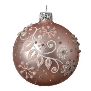 Decoris Blush Pink Glass Bauble with Flowers 8cm