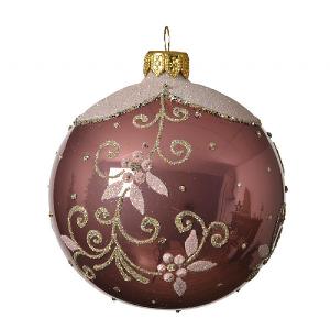 Decoris Velvet Pink Glass Bauble with Glitter Branches 8cm