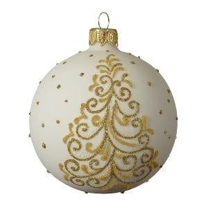 Decoris Wool White Glass Bauble with Glitter Tree 8cm