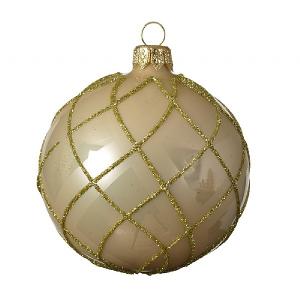 Decoris Pearl Glass Bauble with Glitter Lines 8cm