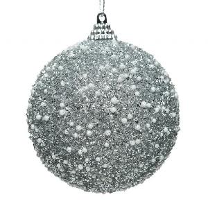 Decoris Silver Foam Bauble with Glitter and Dots 8cm
