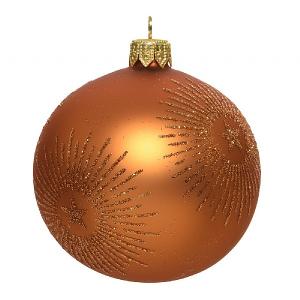 Decoris Amber Glass Bauble with Glitter Starburst 8cm