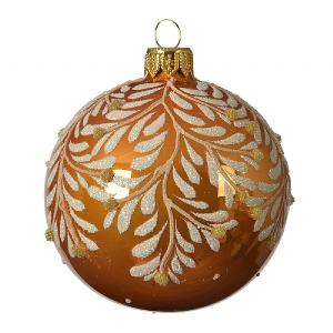 Decoris Amber Glass Bauble with Leaves 8cm