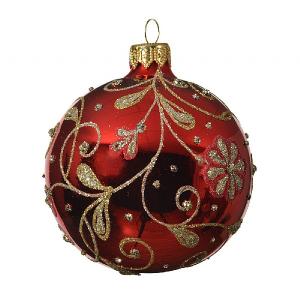 Decoris Red Glass Bauble with Glitter Branches 8cm