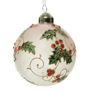 Decoris Holly & Diamonds Glass Bauble 8cm