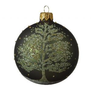 Decoris Pine Glass Bauble with Glitter Tree 8cm
