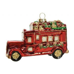 Decoris Red Car with Gifts Glass Hanging Tree Decoration