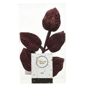 Decoris Oxblood Glitter Floral Spray (12 Leaves)