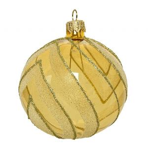 Decoris Gold Transparent Glass Bauble with Glitter Lines 8cm