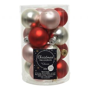 Decoris Assorted Red & Silver Mini Glass Baubles 3.5cm (Tube of 16)