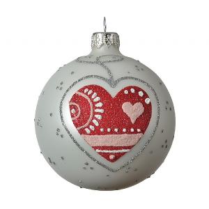 Decoris Winter Glass Bauble with Heart 8cm
