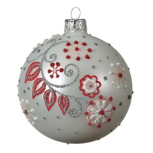 Decoris Winter Glass Bauble with Flower 8cm