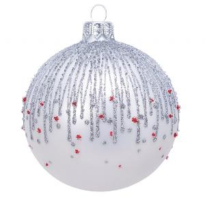 Decoris Winter Glass Bauble with Glitter Lines 8cm