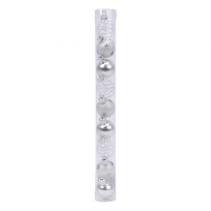Decoris Assorted White & Silver Glass Baubles 3cm (Tube of 9)